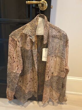 Womens Mixed Animal Patchwork Blouse - Beige